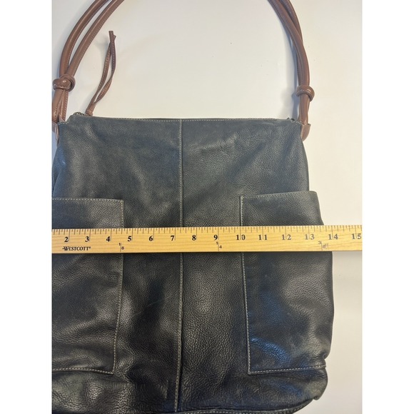 Vtg Y2K Grunge Faded Black Leather Shoulder Bag Women City Street - Picture 10 of 14